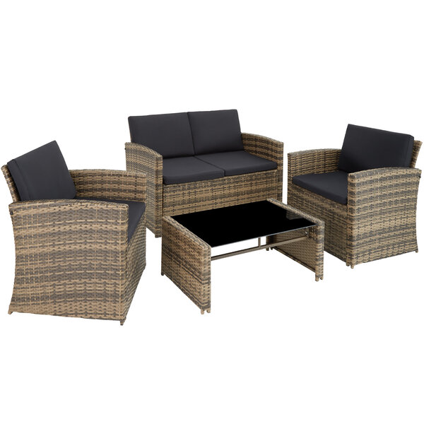 Tectake Salon bas de jardin LUCQUES 4 places - marron naturel