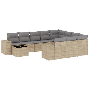 vidaXL Salon de jardin 11 Pièces avec coussins beige résine tressée