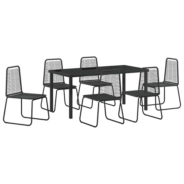 vidaXL Ensemble de salle à manger pour jardin 7 Pièces Noir