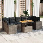 vidaXL Salon de jardin 8 Pièces avec coussins gris résine tressée