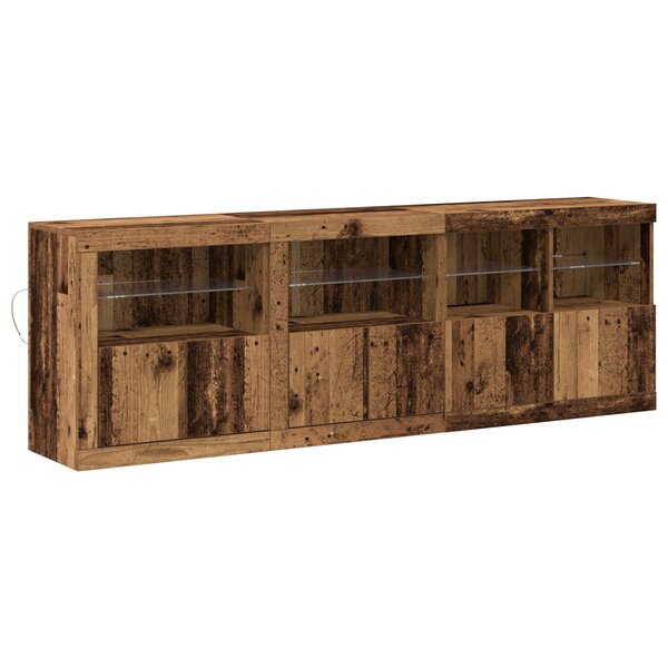 vidaXL Buffet avec lumières LED en vieux bois 202x37x67 cm bois reconstitué