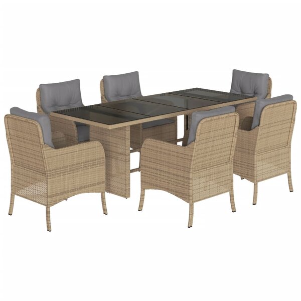 vidaXL Ensemble à manger de jardin et coussins 7 Pièces beige poly rotin