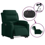 vidaXL Fauteuil inclinable électrique vert foncé velours
