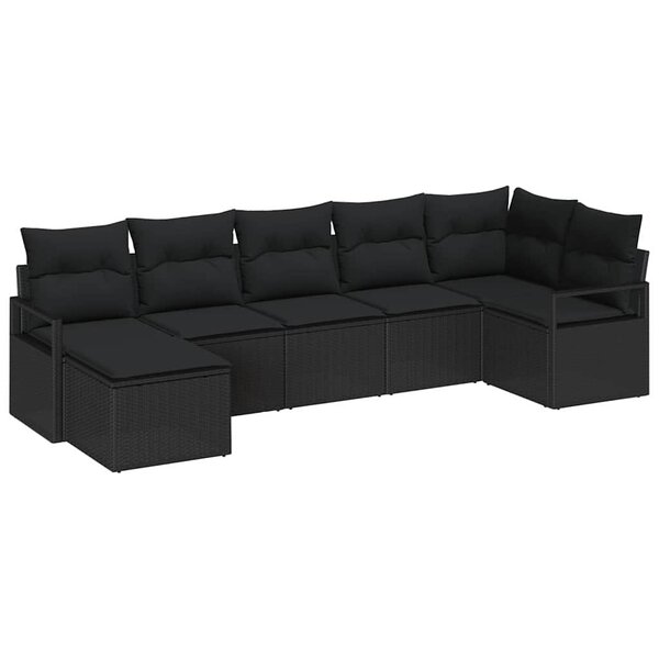 vidaXL Ensemble de canapé de jardin 7 Pièces Noir Poly rotin