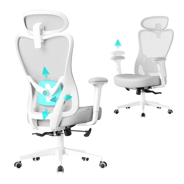 Chaise de bureau ergonomique fauteuil de bureau appui-tête et soutien lombaire réglables supporte jusqu’à 150 kg hauteur réglable gris 12_0007986