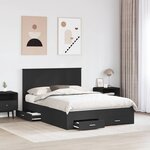 vidaXL Cadre de lit avec tiroir Noir 135 x 190 cm Bois d'ingénierie