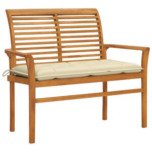 vidaXL Banc de jardin avec coussin blanc crème 112 cm Bois de teck