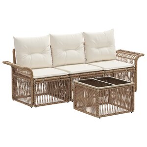vidaXL Ensemble de canapé de jardin 4 Pièces Beige polyrotin