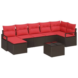 vidaXL Ensemble de canapé de jardin avec coussin 8 Pièces Marron et rouge