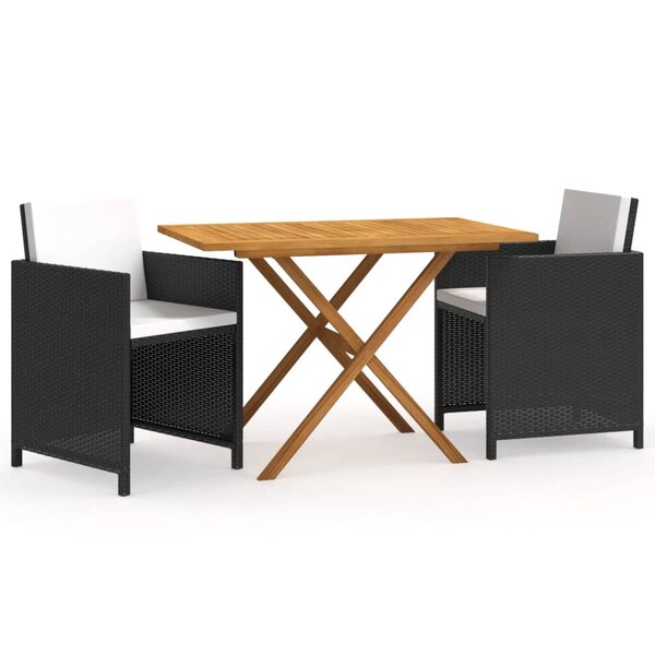 vidaXL Ensemble à manger de jardin avec coussins 3 Pièces Noir