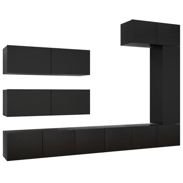 vidaXL Ensemble de meuble TV 7 Pièces Noir Bois d'ingénierie
