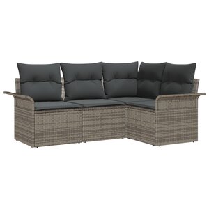 Ensemble de canapé de jardin 4 pièces avec coussins en rotin poly gris