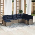 vidaXL Ensemble de canapé de jardin avec coussin 8 Pièces Gris Poly rotin