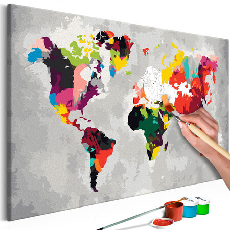 Tableau à peindre par soi-même - carte du monde (couleurs criardes) l x h en cm 60x40