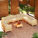 vidaXL Salon de jardin 11 Pièces avec coussins crème Bois de pin solide