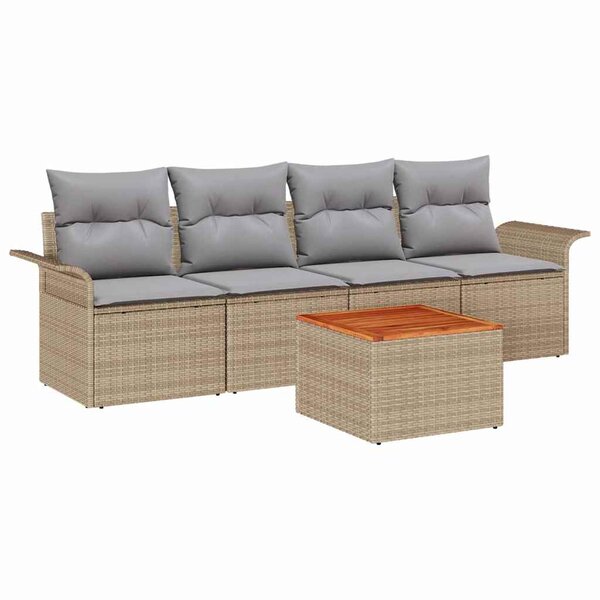 vidaXL Ensemble de canapé de jardin 5 Pièces Beige Poly rotin