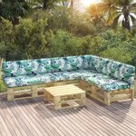Vidaxl salon de jardin palette 4pièces avec coussins pin imprégné de vert