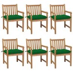 vidaXL Chaises de jardin lot de 6 et coussins vert Bois de teck solide