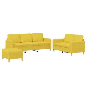 vidaXL Ensemble de canapés 3 Pièces avec coussins Jaune clair Tissu