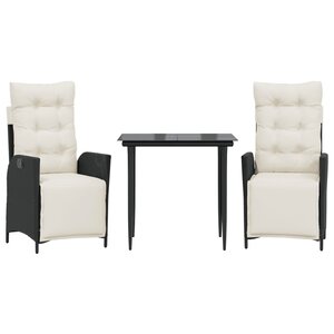 vidaXL Ensemble à manger de jardin avec coussins 3 Pièces Noir