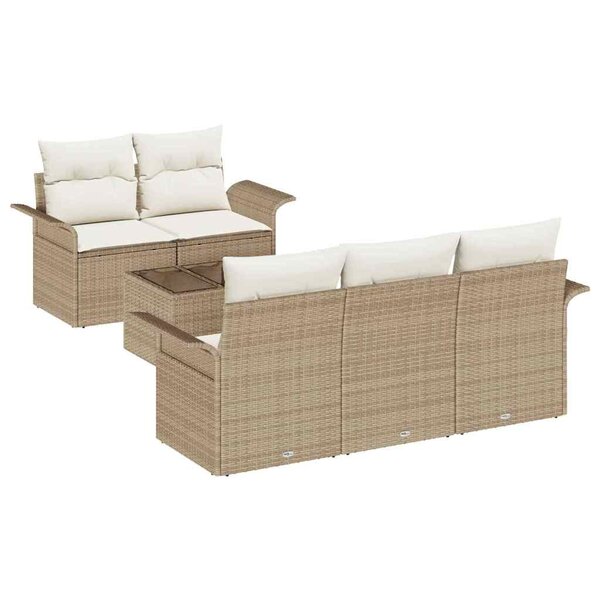 vidaXL Ensemble de canapé de jardin 6 Pièces Beige Poly rotin