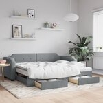 vidaXL Lit de jour avec gigogne et tiroirs gris clair 90x190 cm tissu