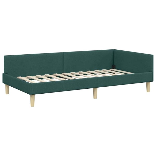 vidaXL Cadre de lit d'angle Vert foncé 100 x 200 cm tissu