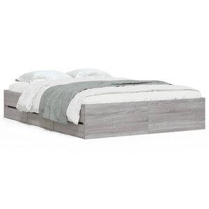 vidaXL Cadre de lit avec tiroirs sans matelas sonoma gris 135x190 cm