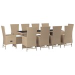 vidaXL Ensemble à manger de jardin et coussins 11 Pièces beige poly rotin