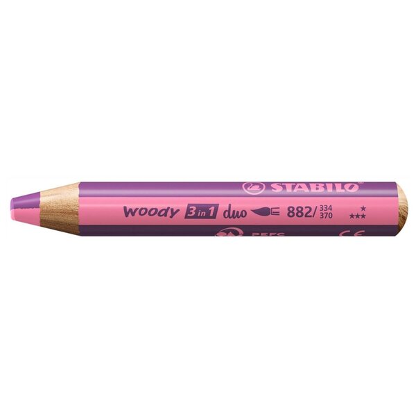 Crayon multi-talents woody 3 in 1 duo - rose-lilas STABILO