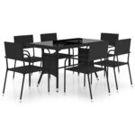 vidaXL Ensemble à manger de jardin 7 Pièces Résine tressée Noir