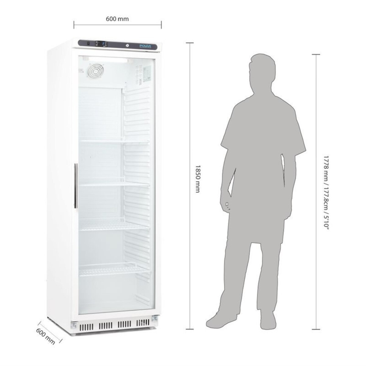 Réfrigérateur 1 porte Polar Mini Frigo Vitré Professionnel à Boissons - -  R600a - Acier inoxydable146430Vitrée x480x510mm