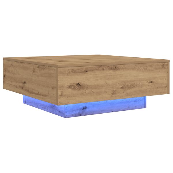 Table basse vidaXL avec lumières LED Chêne artisan 80x80x31 cm