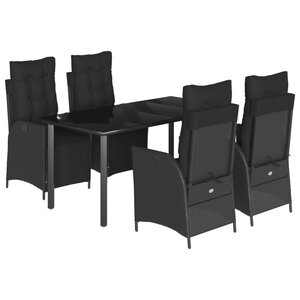 vidaXL Ensemble à manger de jardin coussins 5Pièces Noir Résine tressée