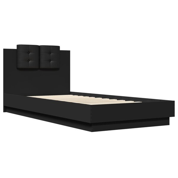 vidaXL Cadre de lit et tête de lit noir 100x200 cm bois d'ingénierie
