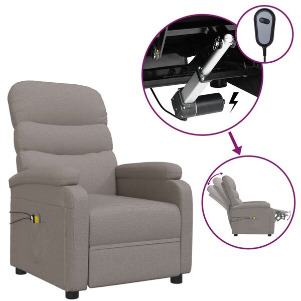 vidaXL Fauteuil électrique de massage Taupe Tissu