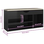 vidaXL Banc à chaussures coussin Noir brillant Bois d'ingénierie