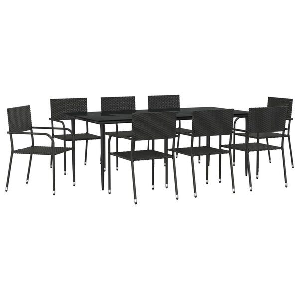 vidaXL Ensemble à manger de jardin 9 Pièces noir résine tressée et acier