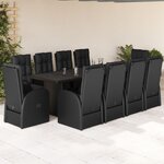 vidaXL Ensemble à manger de jardin 11 Pièces coussins noir résine tressée