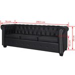 Vidaxl canapé chesterfield à 3 places cuir synthétique noir