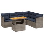 vidaXL Salon de jardin 7 Pièces avec coussins gris résine tressée