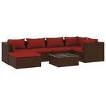 vidaXL Salon de jardin 7 Pièces avec coussins Résine tressée Marron