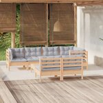 vidaXL Salon de jardin 8 Pièces avec coussins gris Bois de pin massif