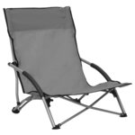 vidaXL Chaises de plage pliables 2 Pièces Gris Tissu