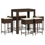vidaXL Ensemble de bar de jardin avec coussins 7 Pièces marron poly rotin