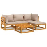 vidaXL Salon de jardin 5 Pièces avec coussins taupe bois massif