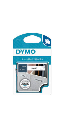 DYMO LabelManager cassette ruban D1 hautes performances  Polyester Permanent  12mm x 5 5m  Noir/Blanc