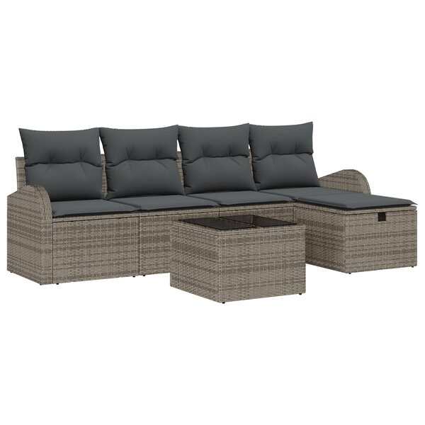 vidaXL Ensemble de canapé de jardin en 6 pièces avec coussins gris en poly rattan