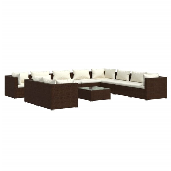 vidaXL Salon de jardin 11 Pièces avec coussins marron résine tressée
