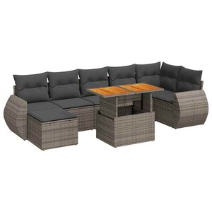 vidaXL Salon de jardin 8 Pièces avec coussins gris résine tressée